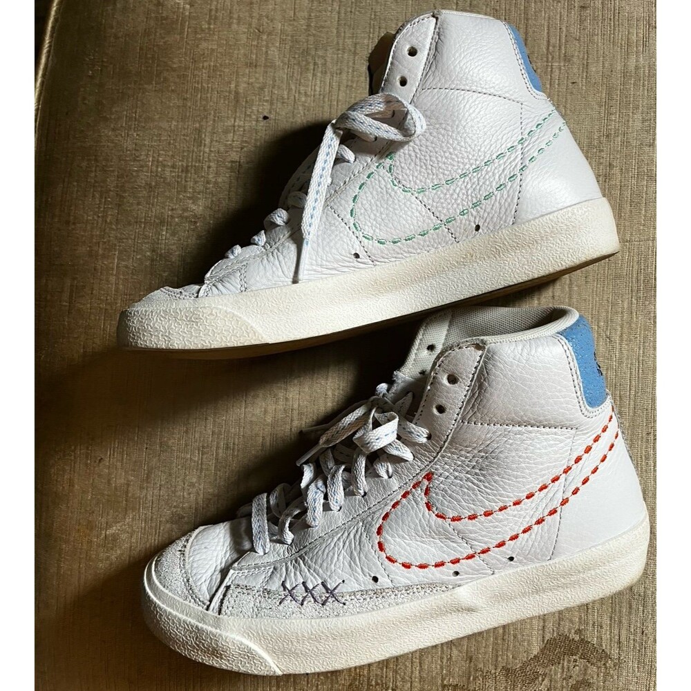Nike Blazer 101 Mid 77’ White Embroidered Sneakers Athletic Tennis Shoes women 7